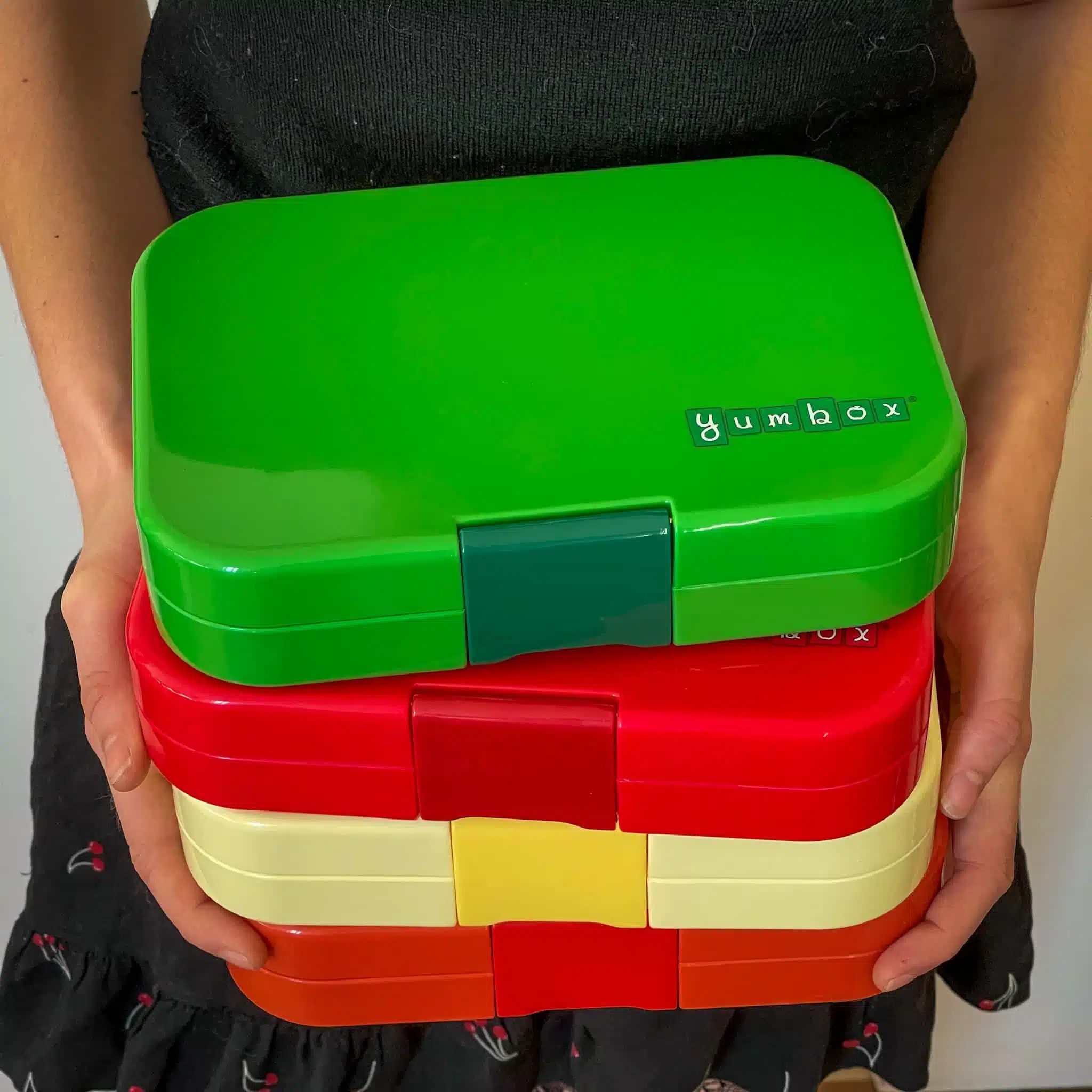 קופסת אוכל מחולקת יאמבוקס פנינו או קלאסית בערימה צבעונית