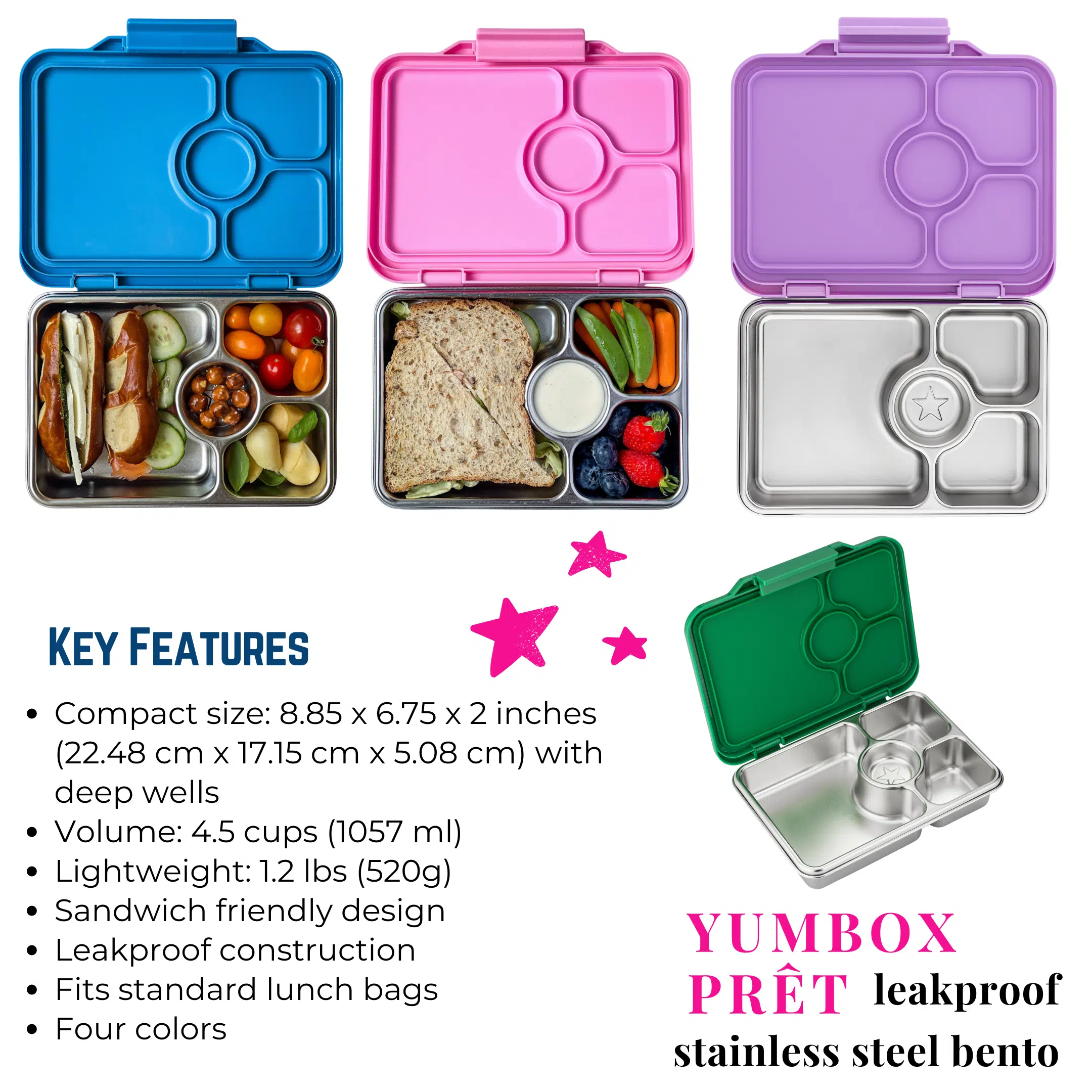 קופסת אוכל מנירוסטה Yumbox Pret